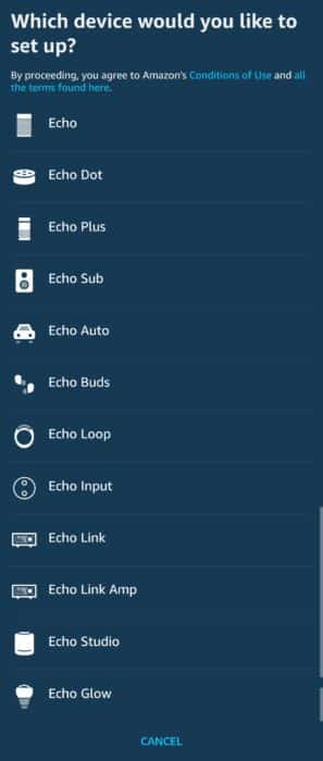 Choose Echo device