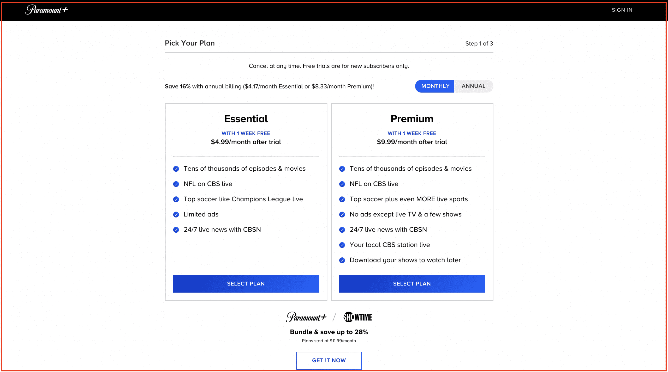 Paramount plus subscription plan