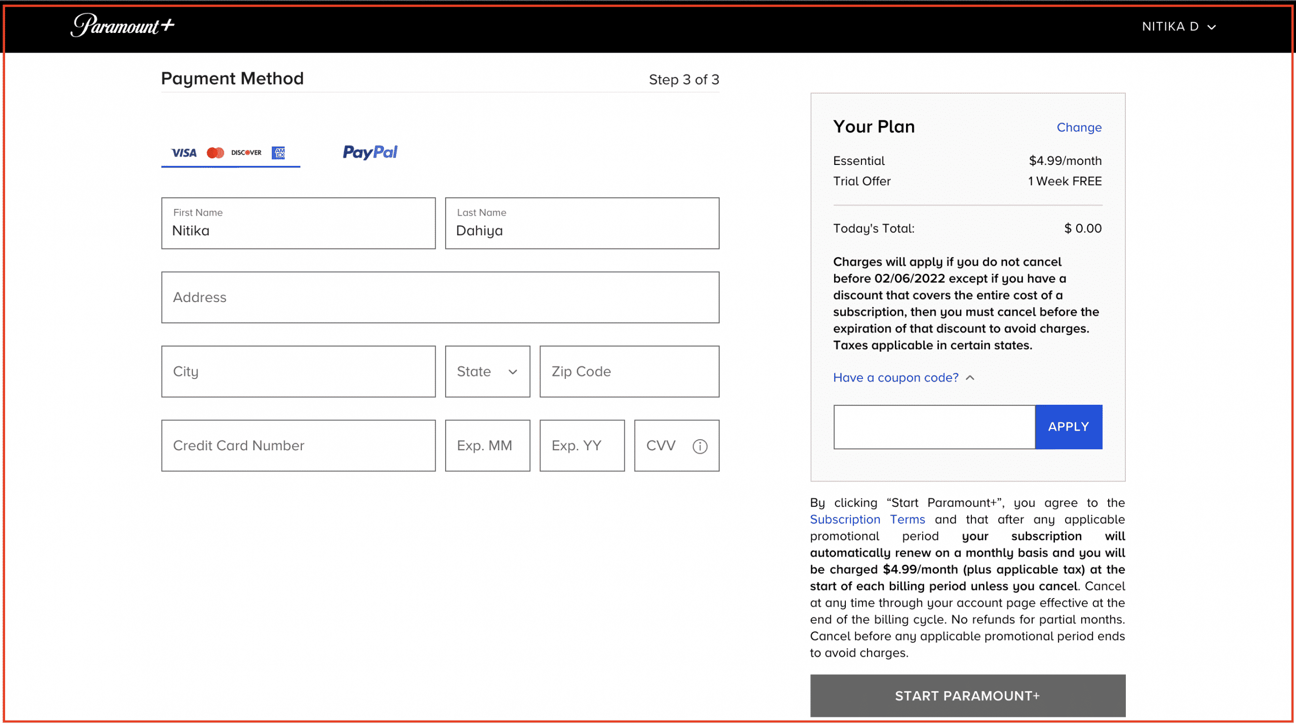 Enter payment details