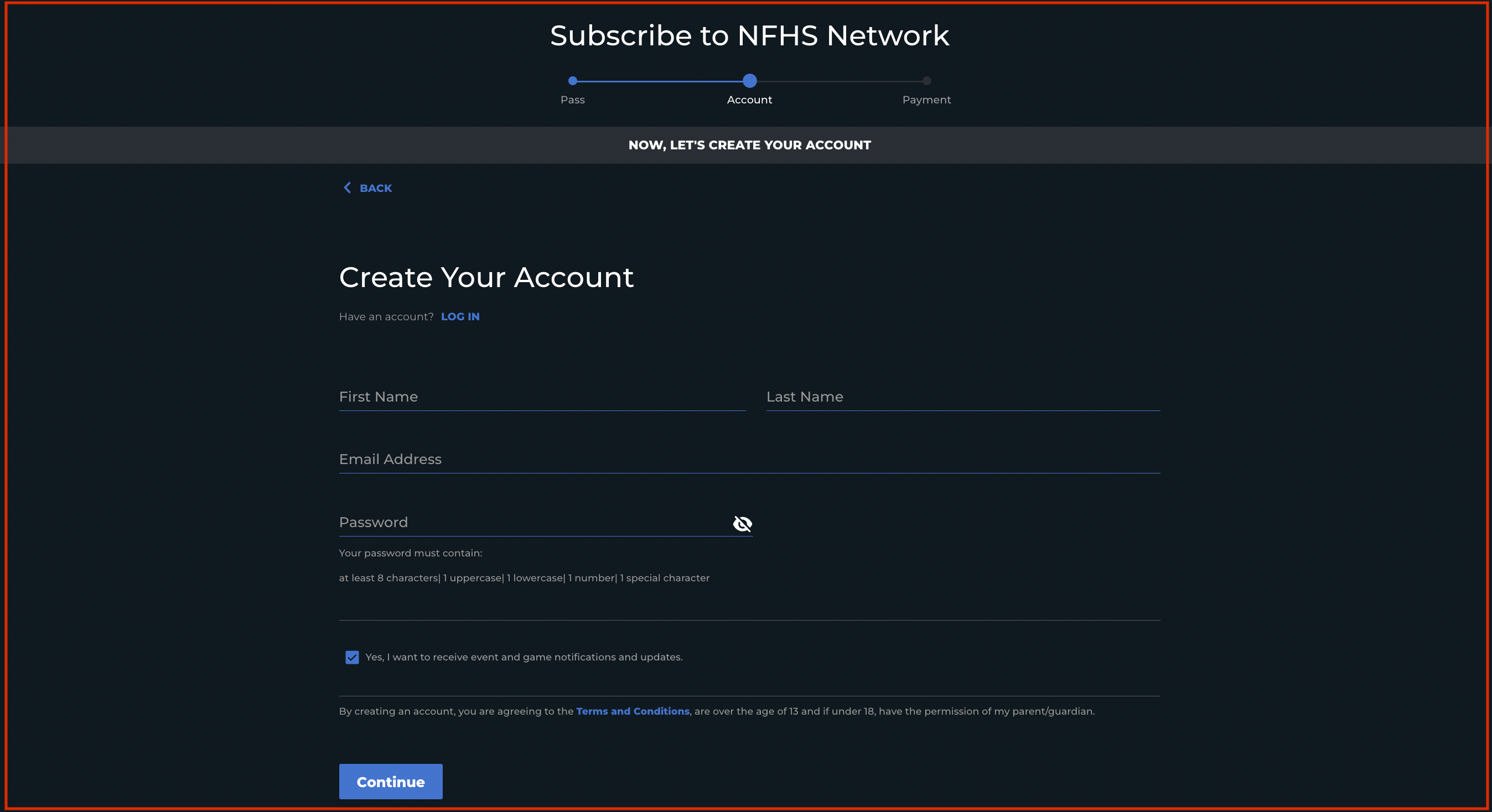 Create NFHS account