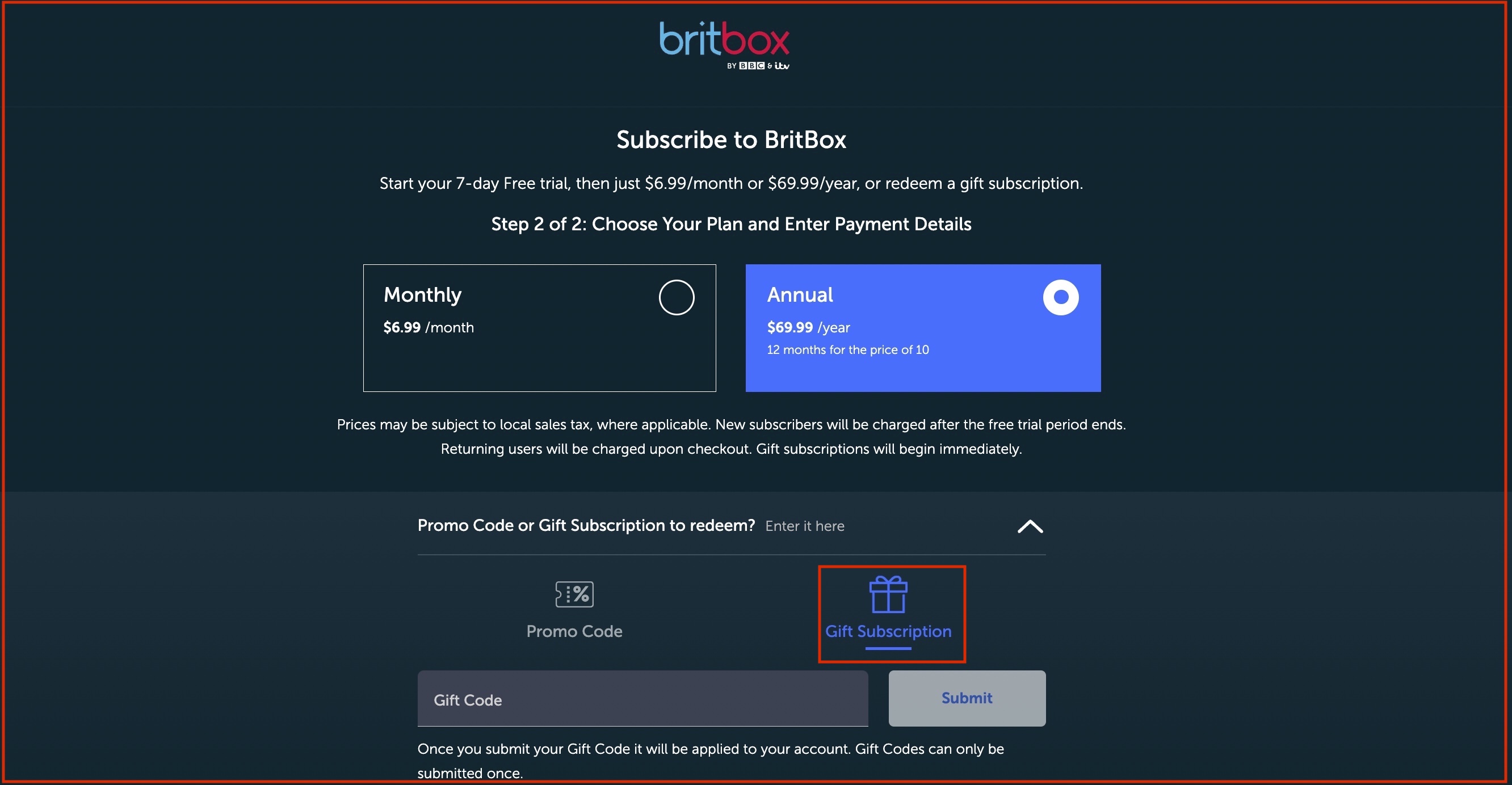 Britbox subscription plan